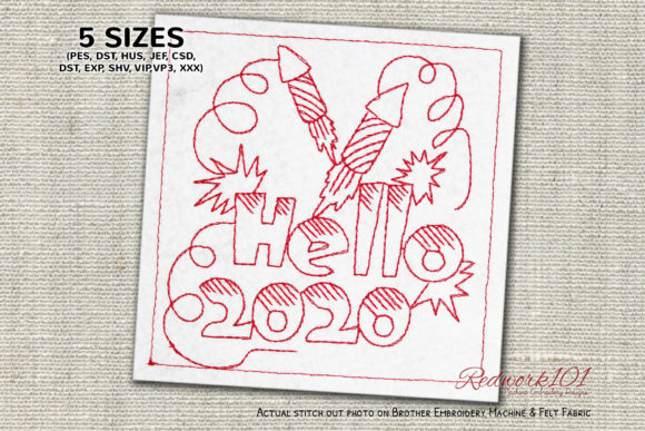 Review: Hello 2020 with Firework Redwork Design
